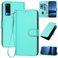 Per vivo Y51/Y31 4G/Y53s 4G/Y51a YX0070 Custodia per cellulare in pelle con fibbia in fibra di carbonio con cordino (azzurro)