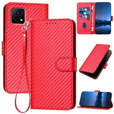 Per vivo Y52s 5G/iQOO U3/Y31s 5G YX0070 Custodia per telefono in pelle con fibbia in fibra di carbonio con cordino(Rosso)
