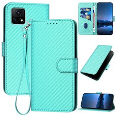 Per vivo Y52s 5G/iQOO U3/Y31s 5G YX0070 Custodia per cellulare in pelle con fibbia in fibra di carbonio con cordino (azzurro)