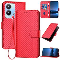 Per vivo Y56 5G/Y16 4G/Y02s 4G Global YX0070 Custodia per cellulare in pelle con fibbia in fibra di carbonio con cordino(Rosso)