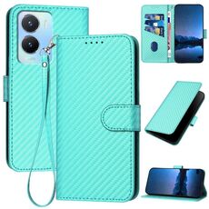 Per vivo Y56 5G/Y16 4G/Y02s 4G Global YX0070 Custodia per cellulare in pelle con fibbia in fibra di carbonio con cordino (azzurro)