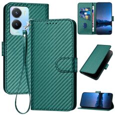 Per vivo Y56 5G/Y16 4G/Y02s 4G Global YX0070 Custodia per telefono in pelle con fibbia in fibra di carbonio con cordino (verde scuro)