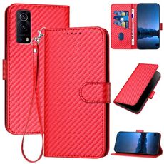 Per vivo Y72 5G / iQOO Z3 YX0070 Custodia in pelle con fibbia in fibra di carbonio con cordino (rosso)