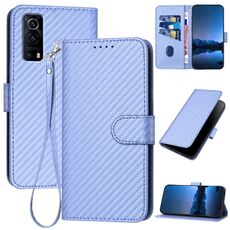 Per vivo Y72 5G / iQOO Z3 YX0070 Custodia per telefono in pelle con fibbia in fibra di carbonio con cordino (viola chiaro)