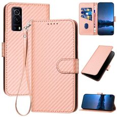 Per vivo Y72 5G / iQOO Z3 YX0070 Custodia per telefono in pelle con fibbia in fibra di carbonio con cordino (rosa)