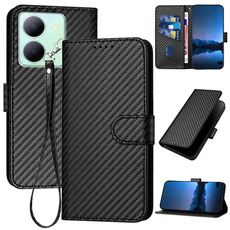Per vivo Y78 5G Global YX0070 Custodia per telefono in pelle con fibbia in fibra di carbonio con cordino (nero)