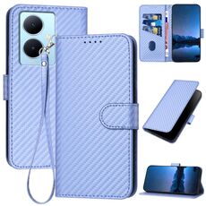 Per vivo Y78+ 5G Global YX0070 Custodia in pelle con fibbia in fibra di carbonio e cordino (viola chiaro)