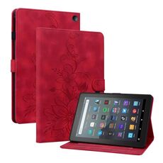 Custodia per tablet in pelle goffrata Lily per Amazon Fire 7 2022 (rossa)