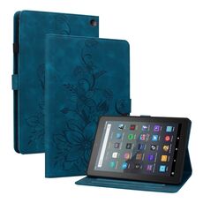 Custodia per tablet in pelle goffrata Lily per Amazon Fire 7 2022 (blu scuro)