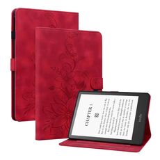 Custodia per tablet in pelle goffrata Giglio per Amazon Kindle Paperwhite5 (rossa)