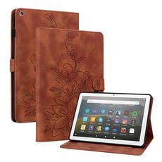 Custodia per tablet in pelle goffrata Lily per Amazon Fire HD8 2015-2018 (marrone)