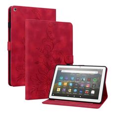 Custodia per tablet in pelle goffrata Lily per Amazon Fire HD8 2015-2018 (rossa)