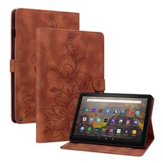 Custodia smart tablet in pelle goffrata giglio per Amazon Fire HD10 / HD10 Plus 2021 (marrone)
