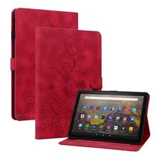 Custodia smart tablet in pelle goffrata giglio per Amazon Fire HD10 / HD10 Plus 2021(Rosso)