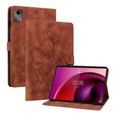 Custodia per tablet in pelle goffrata giglio per Lenovo Tab M11/Xiaoxin Pad 11 2024 (marrone)