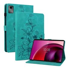 Custodia per tablet in pelle goffrata giglio per Lenovo Tab M11/Xiaoxin Pad 11 2024 (verde)