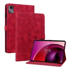Custodia per tablet in pelle goffrata giglio per Lenovo Tab M11/Xiaoxin Pad 11 2024 (rosso)