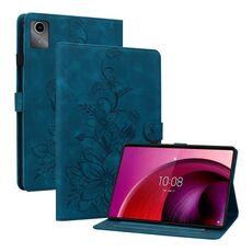 Custodia per tablet in pelle goffrata giglio per Lenovo Tab M11/Xiaoxin Pad 11 2024 (blu scuro)