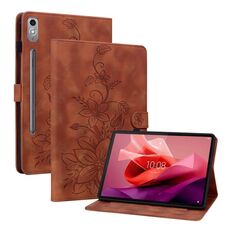 Custodia per tablet in pelle goffrata giglio per Lenovo Tab P12 12.7 (marrone)
