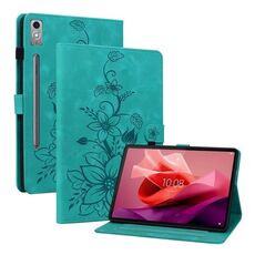 Custodia per tablet in pelle goffrata giglio per Lenovo Tab P12 12.7 (verde)