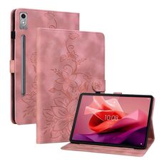 Custodia per tablet in pelle goffrata Giglio per Lenovo Tab P12 12.7 (rosa)