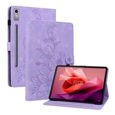 Custodia per tablet in pelle goffrata Giglio per Lenovo Tab P12 12.7 (viola)