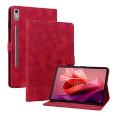 Custodia per tablet in pelle goffrata giglio per Lenovo Tab P12 12.7 (rossa)
