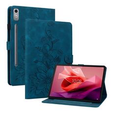 Custodia per tablet in pelle goffrata giglio per Lenovo Tab P12 12.7 (blu scuro)