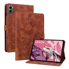 Custodia per tablet in pelle goffrata Giglio per Lenovo Legion Y700 2023 (marrone)
