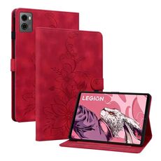 Custodia per tablet in pelle goffrata Giglio per Lenovo Legion Y700 2023 (rossa)