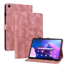 Custodia per tablet in pelle goffrata Giglio di terza generazione per Lenovo Tab M10 10.1 (rosa)
