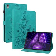 Custodia per tablet in pelle goffrata Giglio per Lenovo M10 Plus 10.3 (verde)
