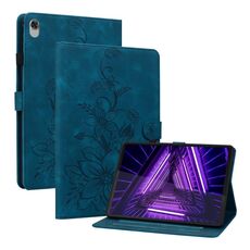Custodia per tablet in pelle goffrata Giglio per Lenovo M10 Plus 10.3 (blu scuro)