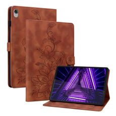 Custodia per tablet in pelle goffrata Giglio per Lenovo Tab K10 (marrone)