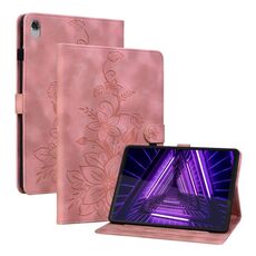 Custodia per tablet in pelle goffrata Giglio per Lenovo Tab K10 (rosa)