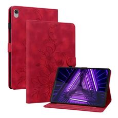 Custodia per tablet in pelle goffrata Giglio per Lenovo Tab K10 (rossa)