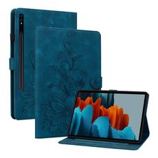 Custodia tablet in pelle goffrata giglio per Samsung Galaxy Tab S7 FE/S8+/S7+ (blu scuro)