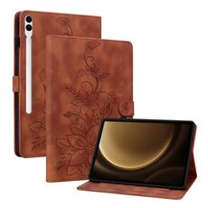 Custodia tablet in pelle goffrata giglio per Samsung Galaxy Tab S9+ / S9 FE+ (marrone)