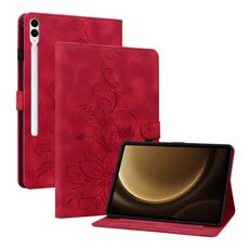 Custodia tablet in pelle goffrata giglio per Samsung Galaxy Tab S9+ / S9 FE+ (rossa)