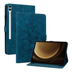 Custodia tablet in pelle goffrata giglio per Samsung Galaxy Tab S9+ / S9 FE+ (blu scuro)