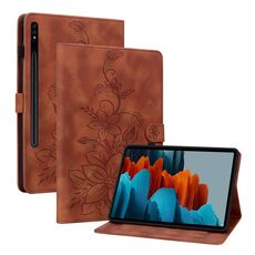 Custodia per tablet in pelle goffrata Giglio per Samsung Galaxy Tab S7 / S8 (marrone)