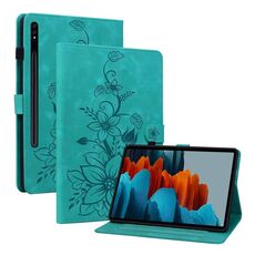 Custodia per tablet in pelle goffrata Giglio per Samsung Galaxy Tab S7 / S8 (verde)