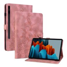 Custodia per tablet in pelle goffrata Giglio per Samsung Galaxy Tab S7 / S8 (rosa)