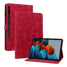 Custodia per tablet in pelle goffrata Giglio per Samsung Galaxy Tab S7 / S8 (rossa)