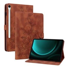 Custodia per tablet in pelle goffrata Giglio per Samsung Galaxy Tab S9 / S9 FE (marrone)