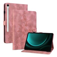 Custodia per tablet in pelle goffrata Giglio per Samsung Galaxy Tab S9 / S9 FE (rosa)