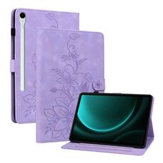 Custodia per tablet in pelle goffrata Giglio per Samsung Galaxy Tab S9 / S9 FE (viola)