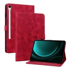 Custodia per tablet in pelle goffrata Giglio per Samsung Galaxy Tab S9 / S9 FE (rossa)