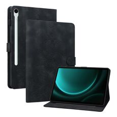 Custodia per tablet in pelle goffrata Giglio per Samsung Galaxy Tab S9 / S9 FE (nera)