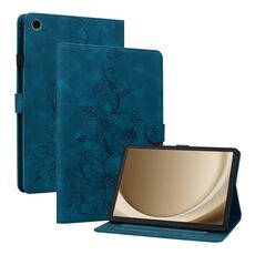 Custodia per tablet in pelle goffrata giglio per Samsung Galaxy Tab A9+ (blu scuro)